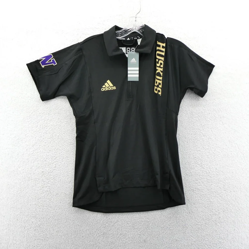 Washington Huskies Polo Mens Small Black 1/4 Zip Track Golf Adidas‎ NCAA New
